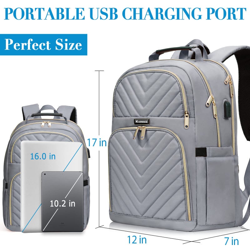 Kuosdaz Backpack for Women Men  School Backpack for Teens  Waterproof Bookbag for Girls Boys  Fashion Laptop Backpack  Travel Backpack with USB Charger  Grey - Image 4